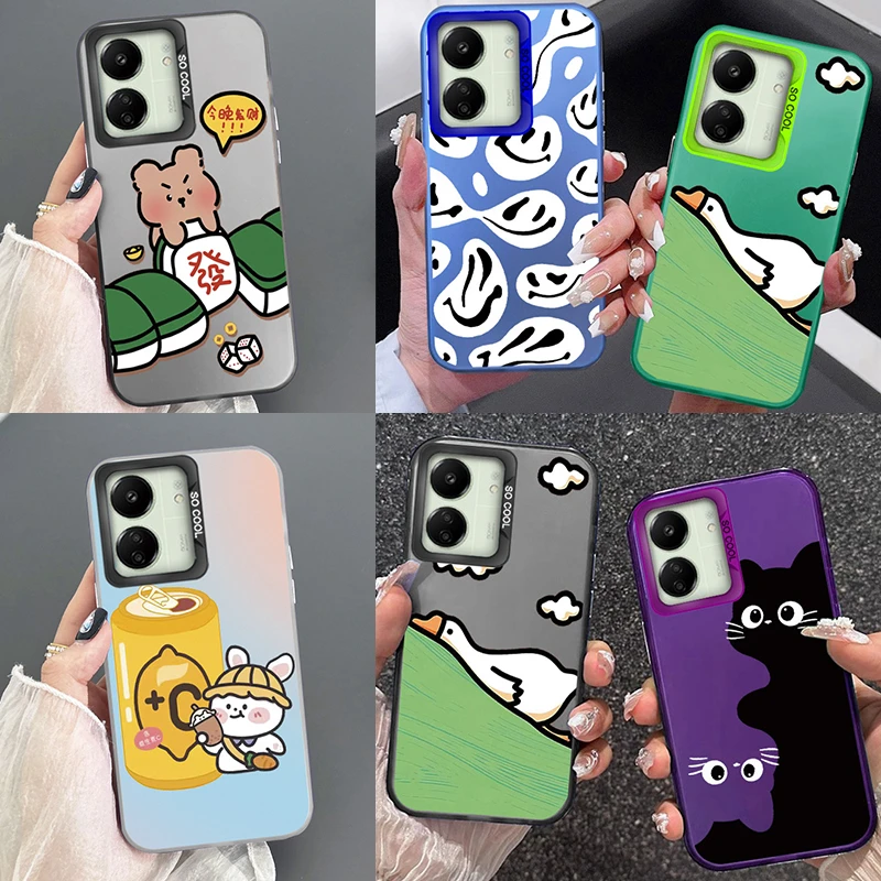 Чехлы для телефонов Xiaomi 13T 13T Pro, улыбающееся лицо, глаза гуся, милые кошки, свинки, рисунок для Xiaomi 13T, Роскошные Лазерные Чехлы С авророй на заднюю панель