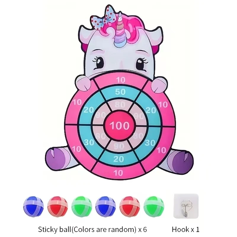Children's early education puzzle unicorn sticky ball dart board toy, parent-child indoor and outdoor interactive game, is a par
