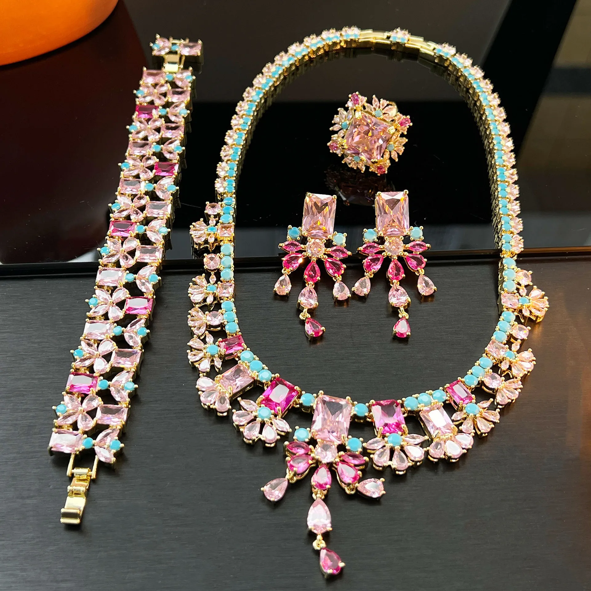 Summer 2026 High-End Women's Zircon Pendant Jewelry Set Light Luxury Evening Wedding Accessory with Earrings And Necklace