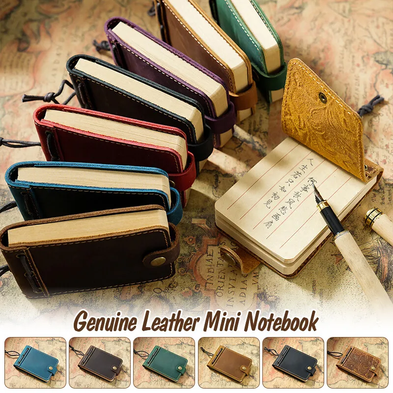 Mini caderno de couro genuíno, diário vintage, bloco de notas portátil, bloco de notas, material de papel, material de escritório