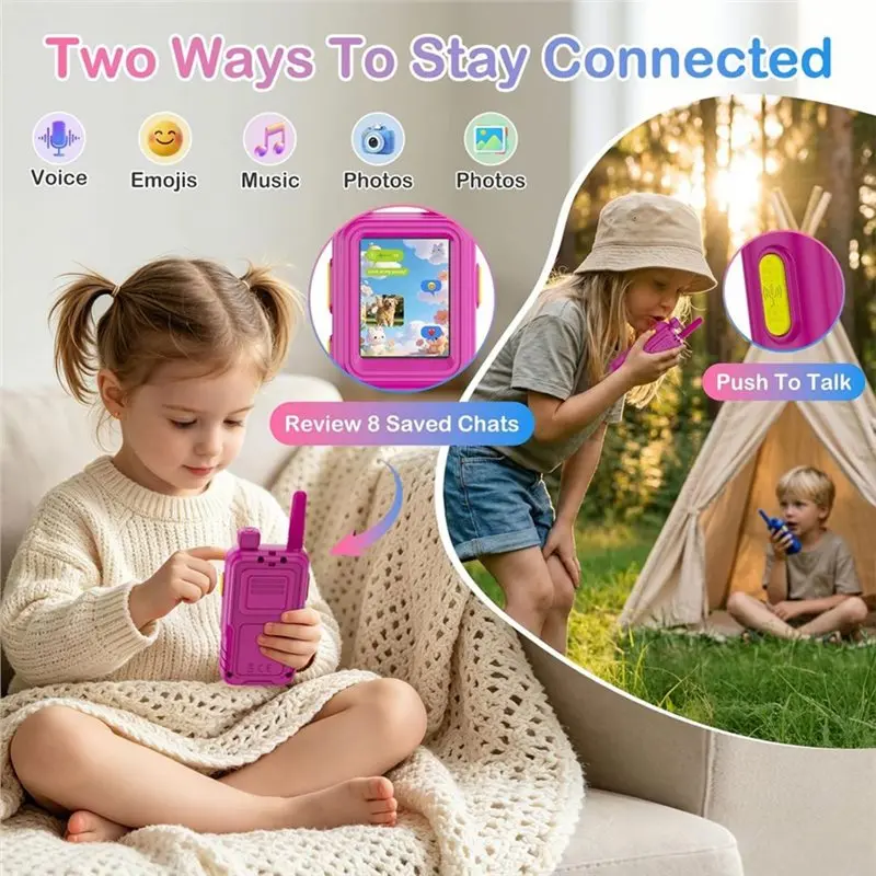 子供向けギフト-2個セット-充電式トランシーバー-180-°-回転式カム、4種類のボイスチェンジャー、子供向け600フィート対応ビデオトランシーバー