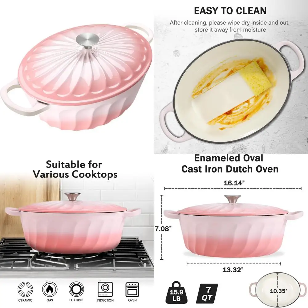 

Non-stick 7 Quart Cast Iron Dutch Oven with Dual Handles for Cooking, Baking, Frying, and More