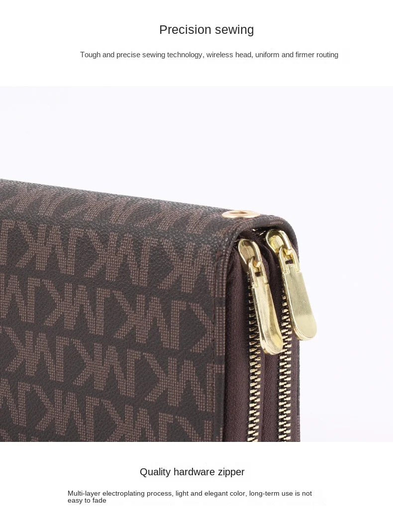 Damen-Geldbörse Lang mit Großer Kapazität, Münzfach und Doppelreißverschluss, Multifunktionale Clutch-Tasche für Mobiltelefone und Münzen – Detail 16