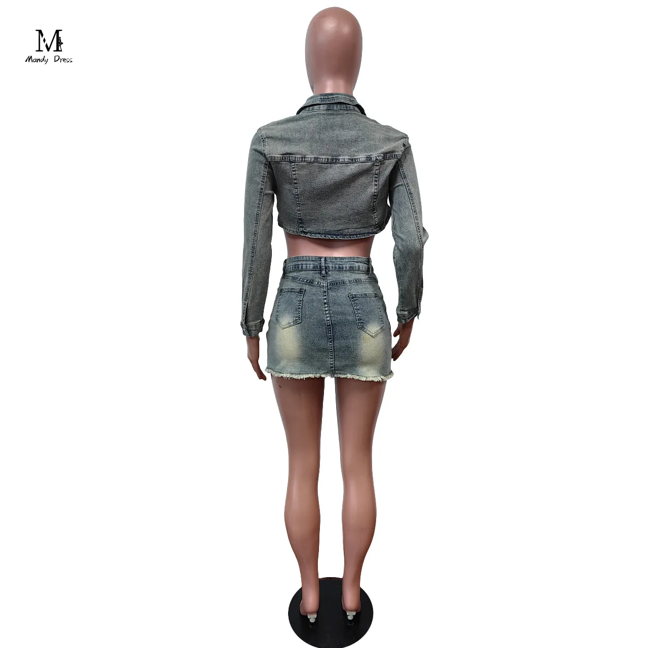 Imagem -05 - Conjunto Feminino de Saia Jeans com Manga Longa Roupas Combinando Duas Peças Jaqueta de Elástico Moda Dividida Jean Sexy Primavera 2024