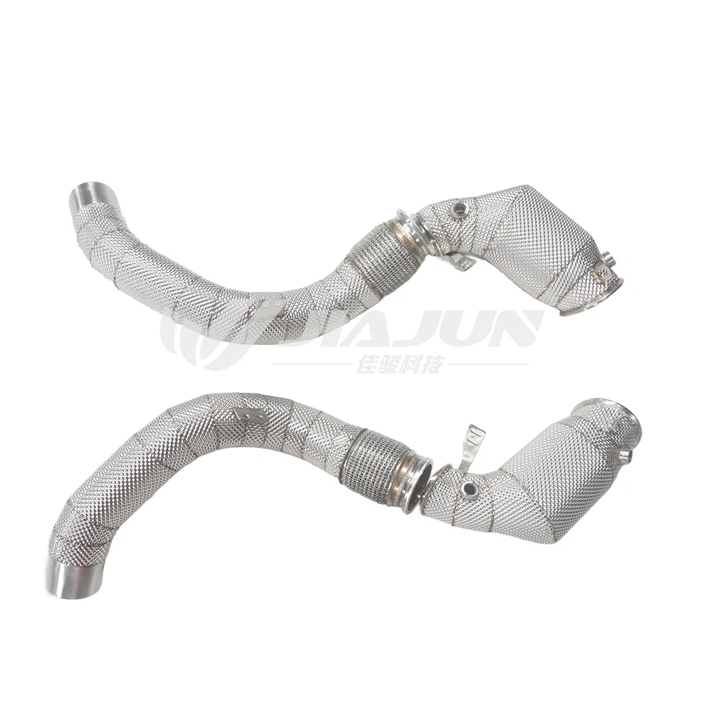 Stainless Steel High-Flow Downpipe for  M5 F90 S63 4.4T 2018-2021 Exhaust Straight Header Heat Shield JIAJUN 1.5mm Thick