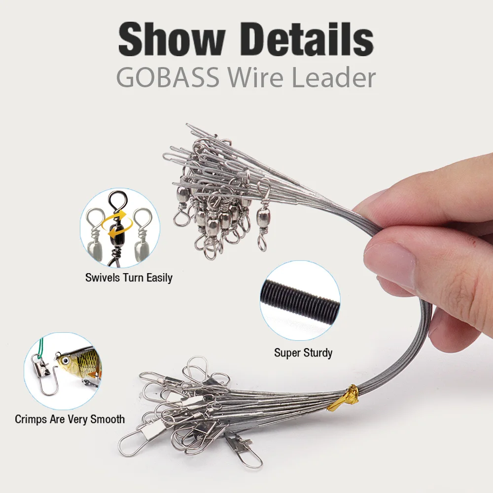 GOBASS 20pcs/pack 15-30cm Lead-core Traction Anti Bite Steel Fishing Line Steel Wire Leader With Swivel Fishing Lure Accessories