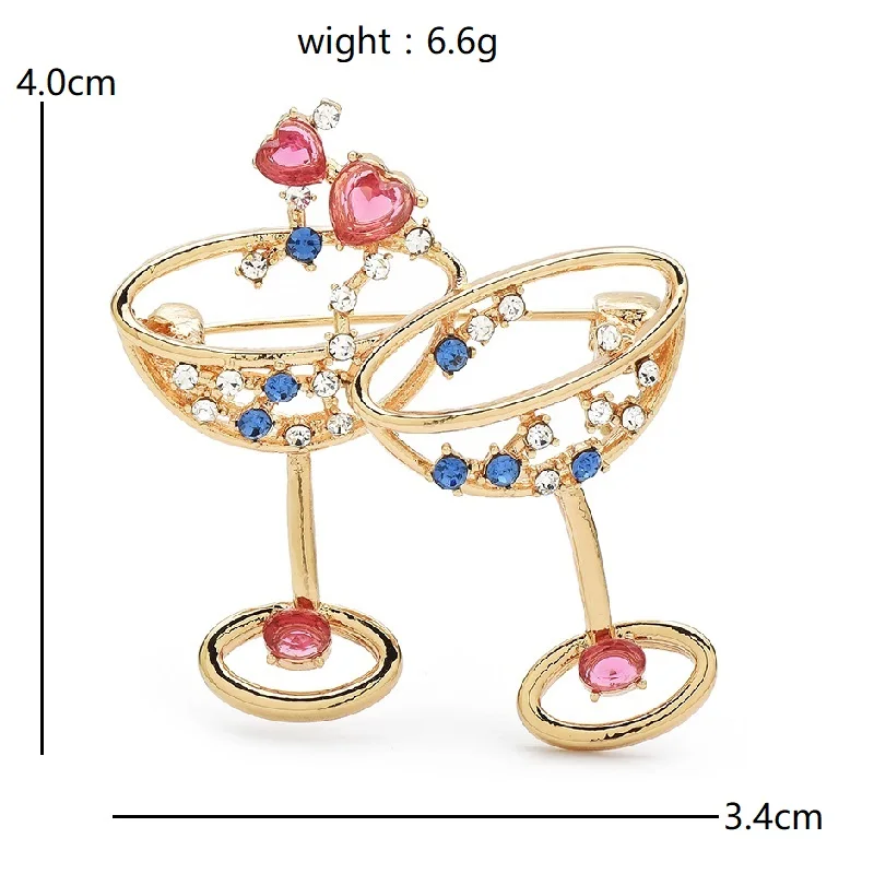 Wuli&baby Heart Goblet Brooches For Women Unisex Metal Rhinestone Cheers Cup Party Casual Brooch Pins Gifts
