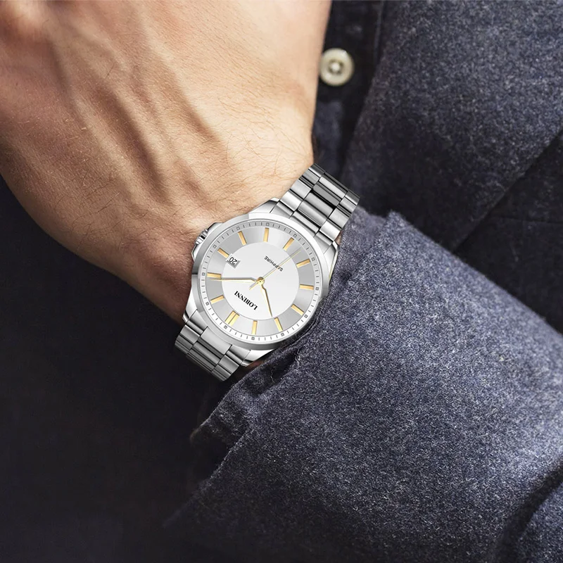 LOBINNI Couples Watch A Pair Of Business Quartz Watch Sapphire Glass Waterproof Watch Luminous Hands Steel Strap Watches