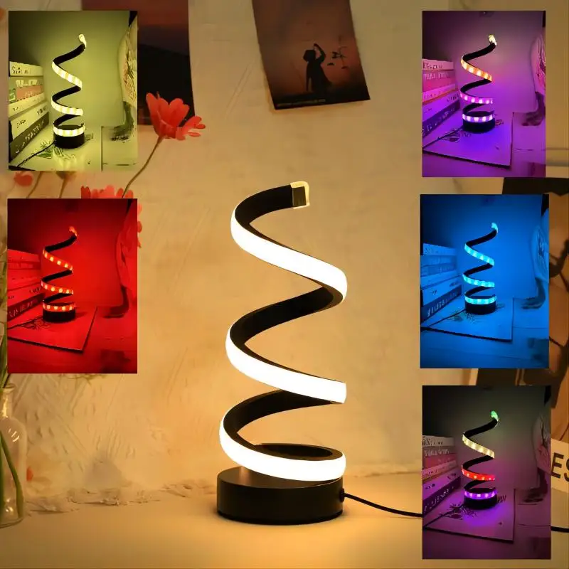 RGB Color Table Lamps for Living Room,Modern Spiral Dimmable LED Table Lamp, Nightstand Lamp for Bedroom Office Home