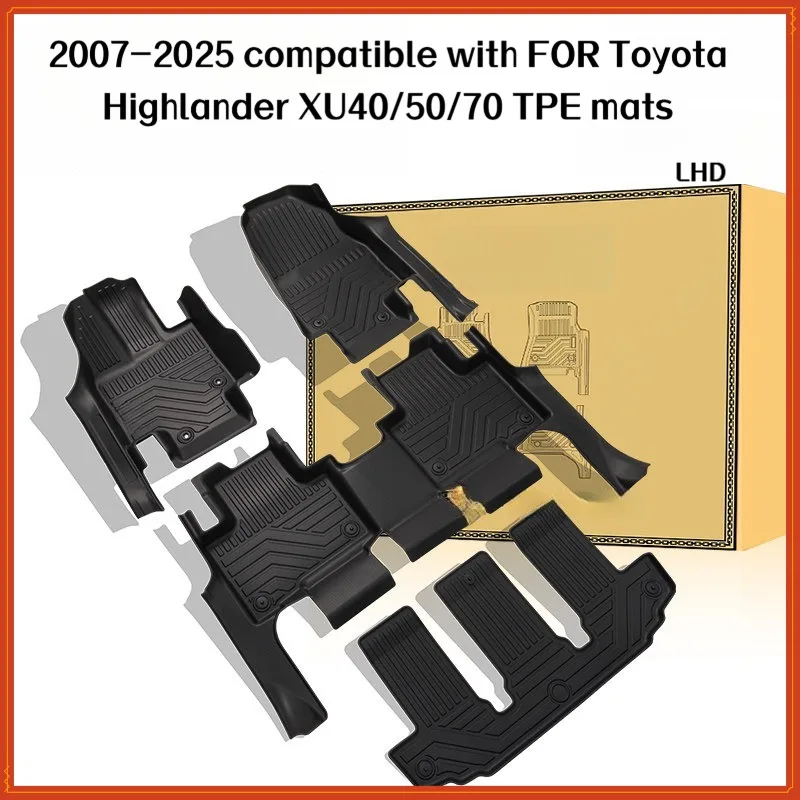 TPE Floor Mats For Toyota Highlander 2007-2025 XU40/50/70 LHD Full Coverage Waterproof Surround Threshold Accessories
