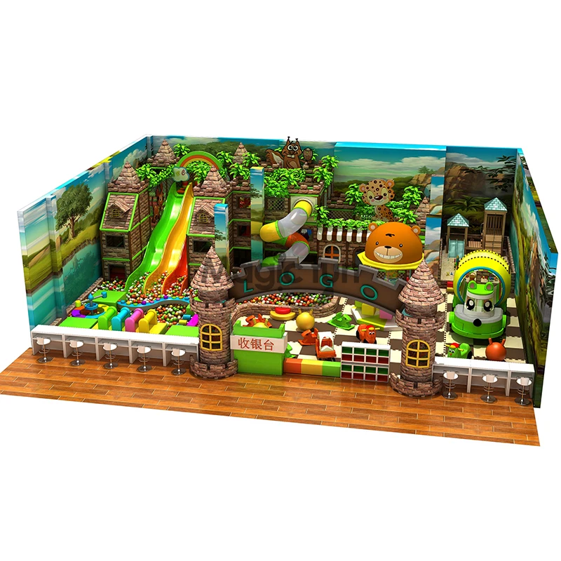 Space kids soft playground indoor traffic town with adventure trampoline