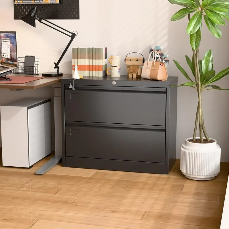 Aobabo 2 Drawer Wide Lateral File Cabinet, Metal Filing Cabinet with Lock, Suitable for Home Office School Hanging Files Letter