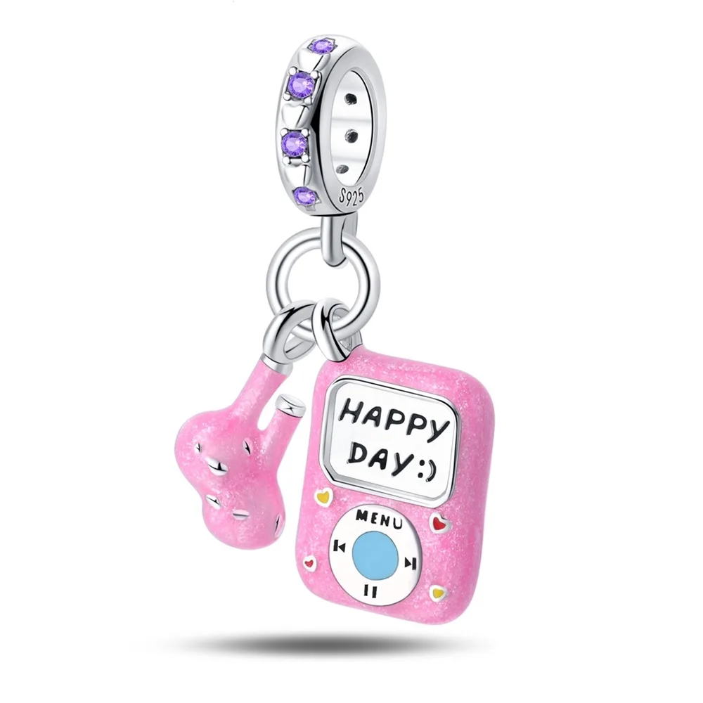 Auriculares con Reproductor de Música Rosa, Compatibles con Pulseras Originales 925, Abalorios, Joyería con Diseño de Música, Dulce Alegría, Buena Suerte, Regalos para Mujeres