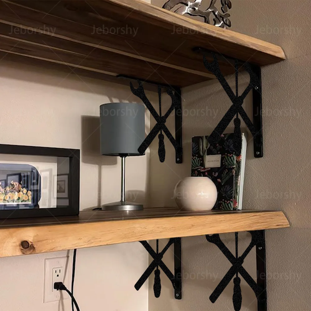 2pcs L-Shaped Metal Shelf Brackets Wall Mounted Support Rack Requires Drilling Space Saving Storage for Kitchen Bathroom