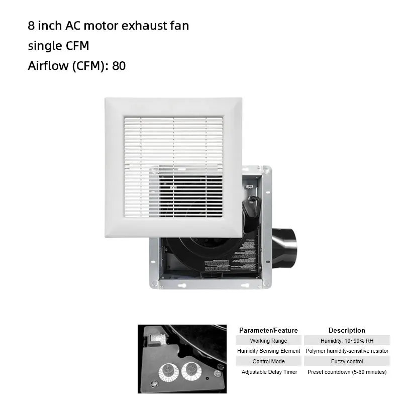 Ultra Quiet Bathroom Exhaust-fans with Humidity Sensors Delay Timer Powerful Ventilation Fan for Kitchen Laundry Pet Area Toilet view 2
