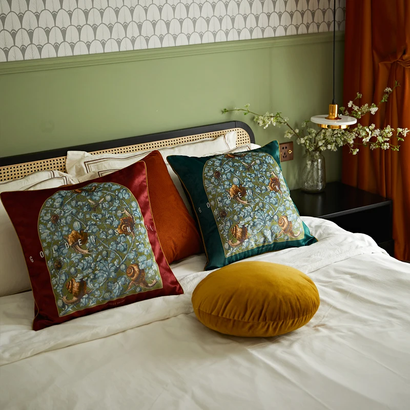 Retro Flowers Pillow Green Red Cushion Case Modern Garden Square Decorative Pillow Cover For Sofa Chair Home Decorations