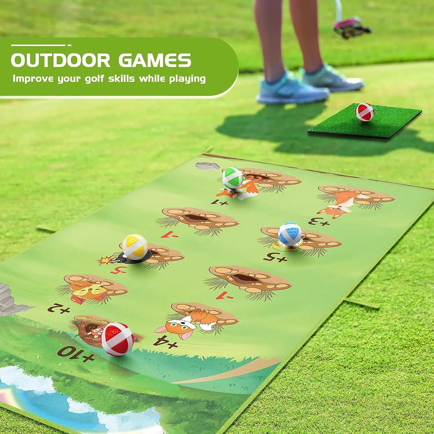 Kids Golf Chipping Game Set Golf Training Aid Battle Royale Golf Fun Practice Mat with Sticky Balls Outdoor Indoor Golf Toys