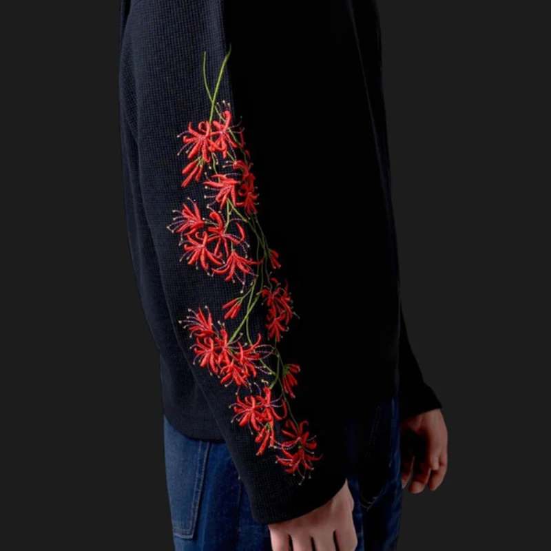 European and American Dark Style Spring New Flower Embroidered Long Sleeve T-shirt Loose Crew Neck Top