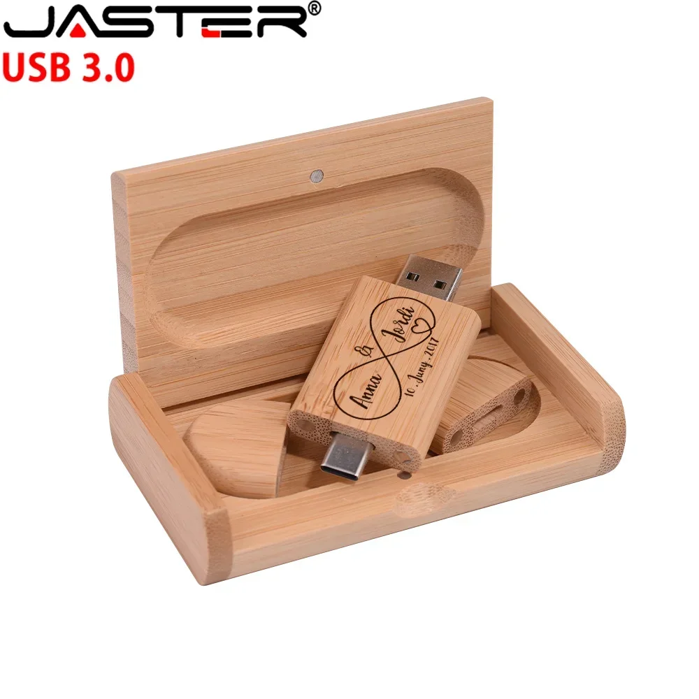 JASTER USB Flash Drive TYPE-C 2 in 1 Memory Stick 3.0 Wooden Pendrive 4GB 16GB 32GB 64GB 128GB Pen drive Free Logo Wedding Gifts