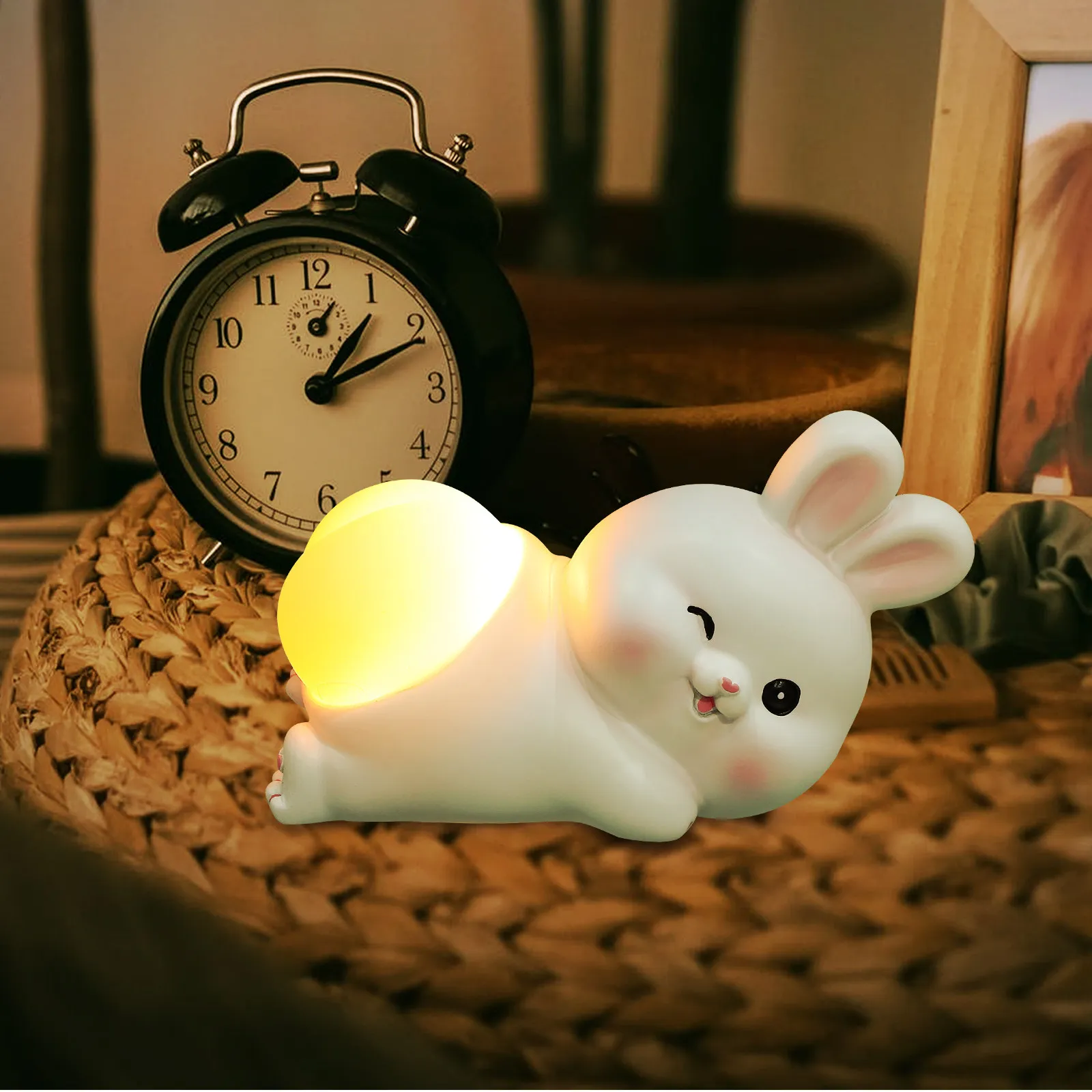 

Cartoon Bunny Night Light Desktop Lamp Warm Glow Bedside Nightstand Decor Adorable Resin Bunny Lamp Compact Table Light Home