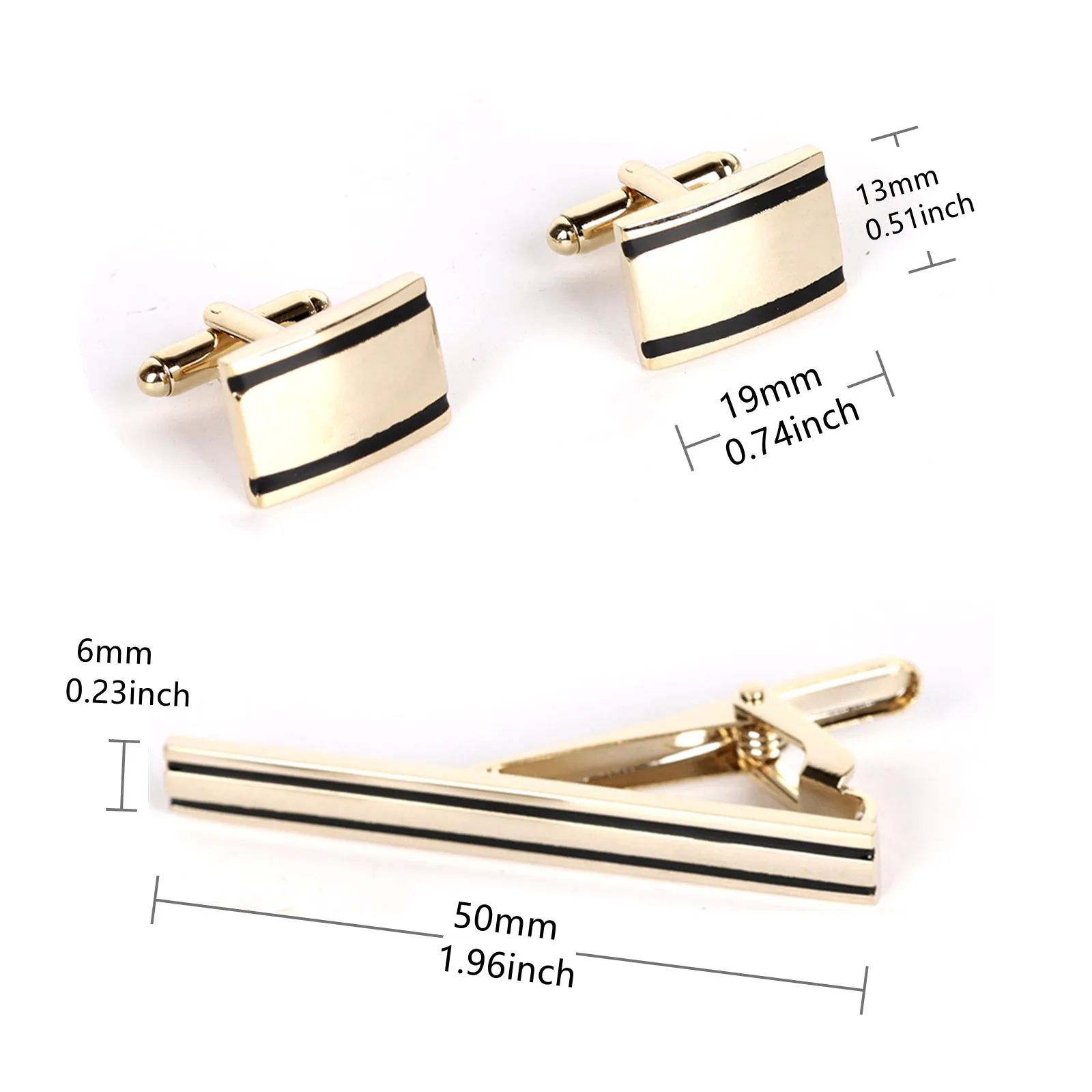 1Set Cufflinks & Tie Clip Brass Plated Square Classic Stripes (Gold/Silver) With Velvet Pouch for Dress, Gift, Shirt Decoration