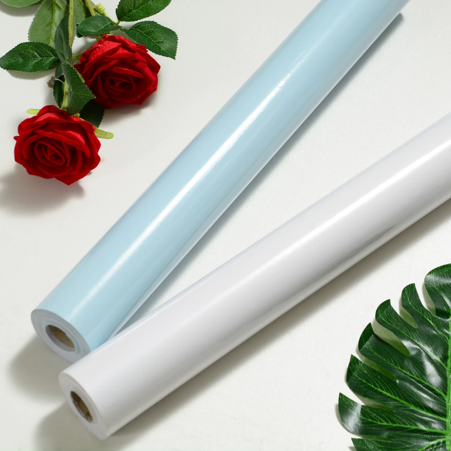 

DIY ПВХ жемчужная пленка водонепроницаемые обои самоклеющиеся синие/белые глянцевые шкафы кухонная мебель наклейки на стену для декора комнаты