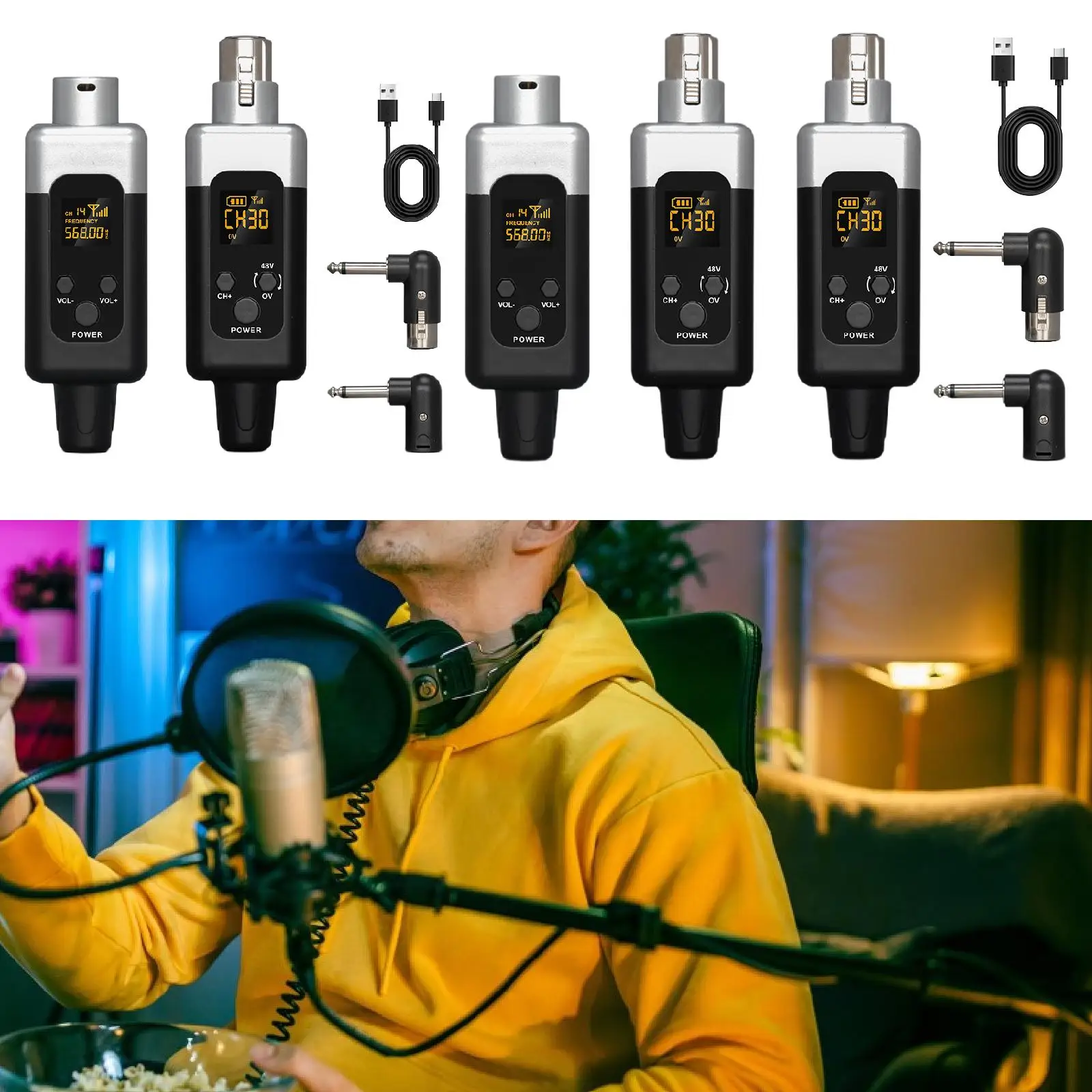 

Microphone Transmitter Receiver Cordless Microphone System for Audio Mixer