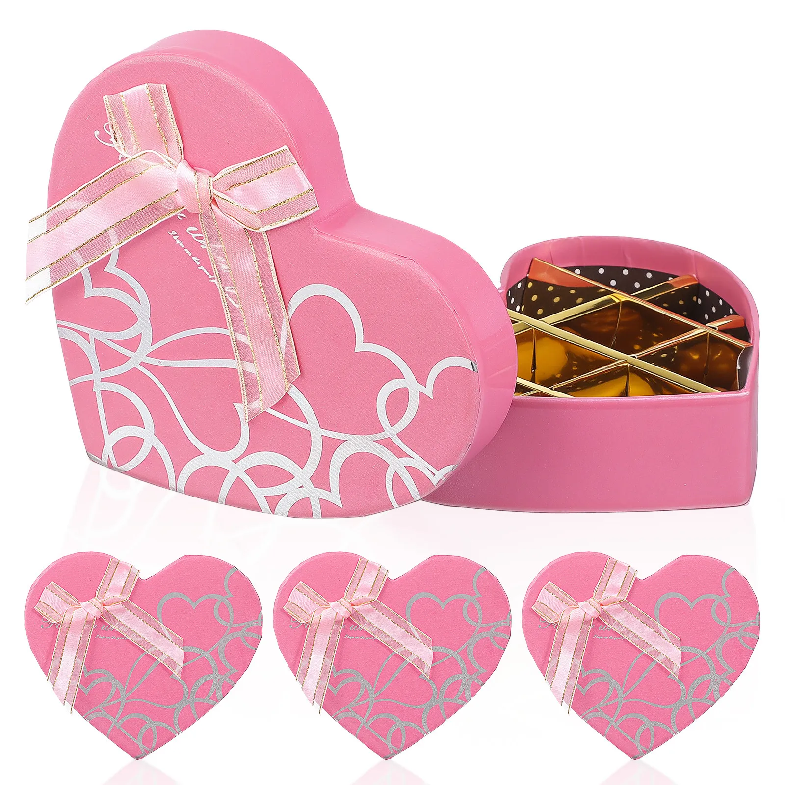 Caja de Regalo de Papel Premium con Forma de Corazón para 4 Piezas, Caja de Almacenamiento de Dulces para el Día de San Valentín, Día de la Madre, Contenedor para Regalos