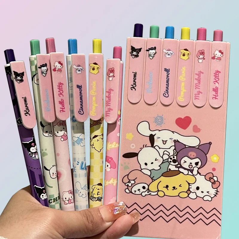 6pcs Sanrio Gel Pen Hello Kitty Kuromi Pachacco Melody Student Writing Officesignature Pen School Supplies Stationery Wholesale