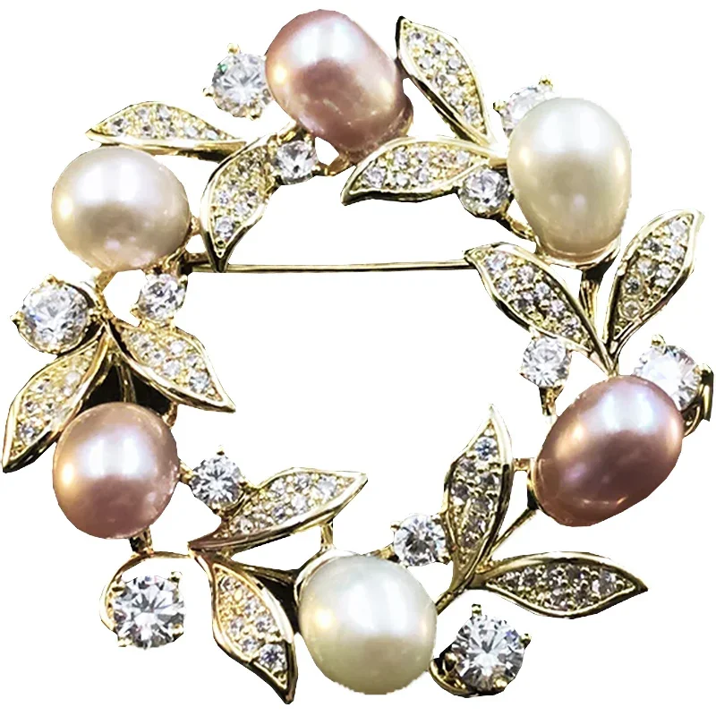

Exquisite Rhinestone Pearl Garland Brooch Women Luxury Round Flower Pin Neckline Corsage Clothes Accessories Jewelry Gifts 1292