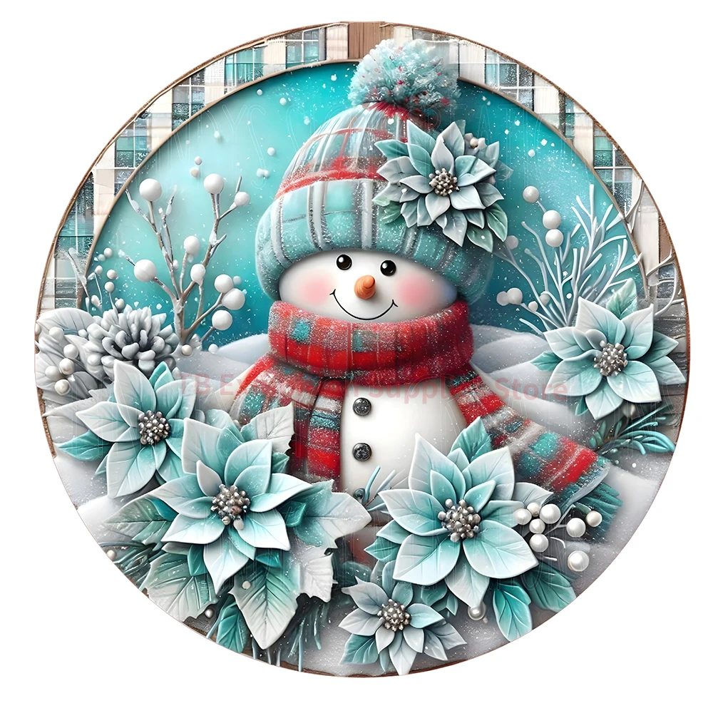 Christmas Round Backdrop 3d snowman floral pattern Glitter silver Cylinder cake background cloth cover Winter themed party Decor