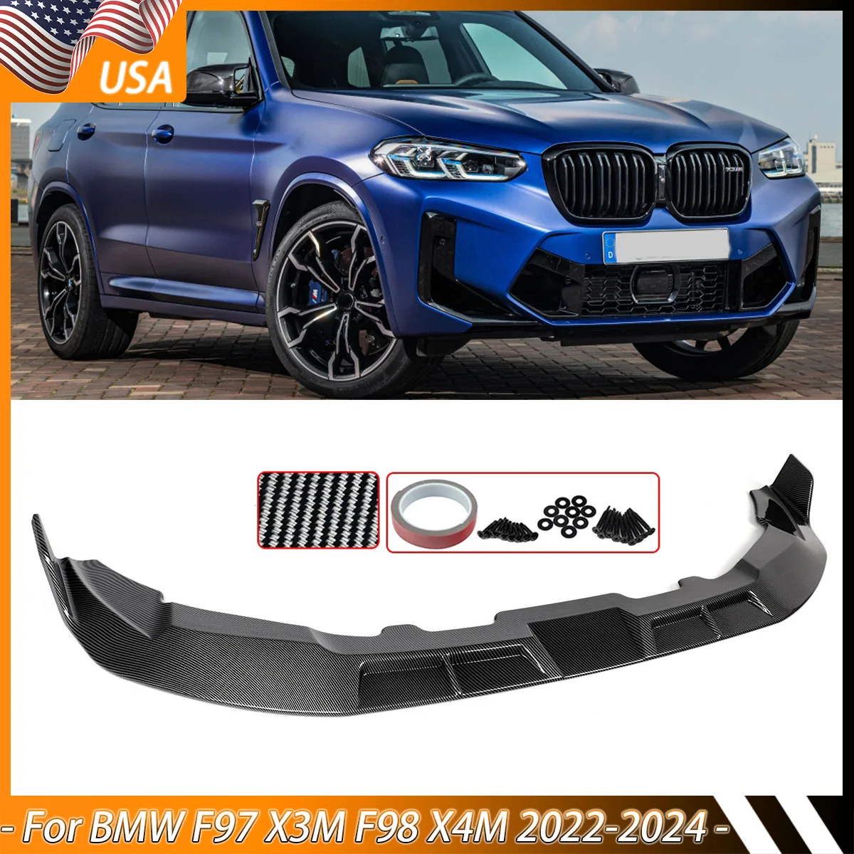 For 2022-ON BMW X3M X4M F97 F98 Carbon Look Car Front Bumper Spoiler Splitter