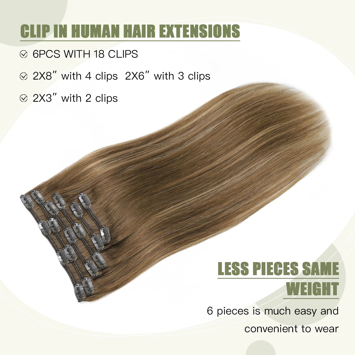 [New]XDhair Clip in Hair Extensions 120g Real Human Hair Brown with Blonde Clip In Remy Human Hair Extension for Women