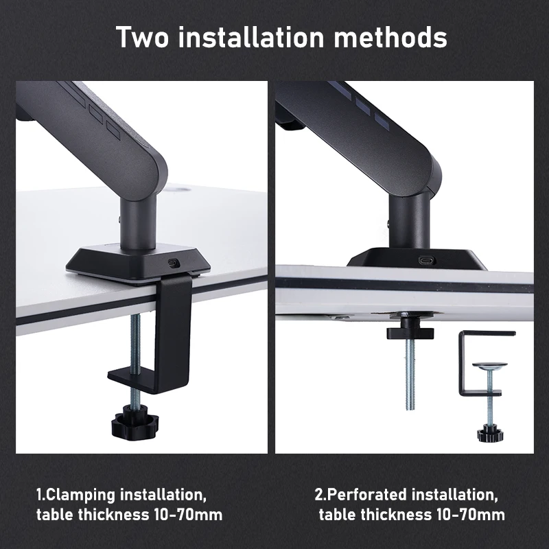 Plastic-coated iron monitor stand, desktop stand with RGB lighting, Type-C port, black, 90-degree tilt, multifunctional rotation