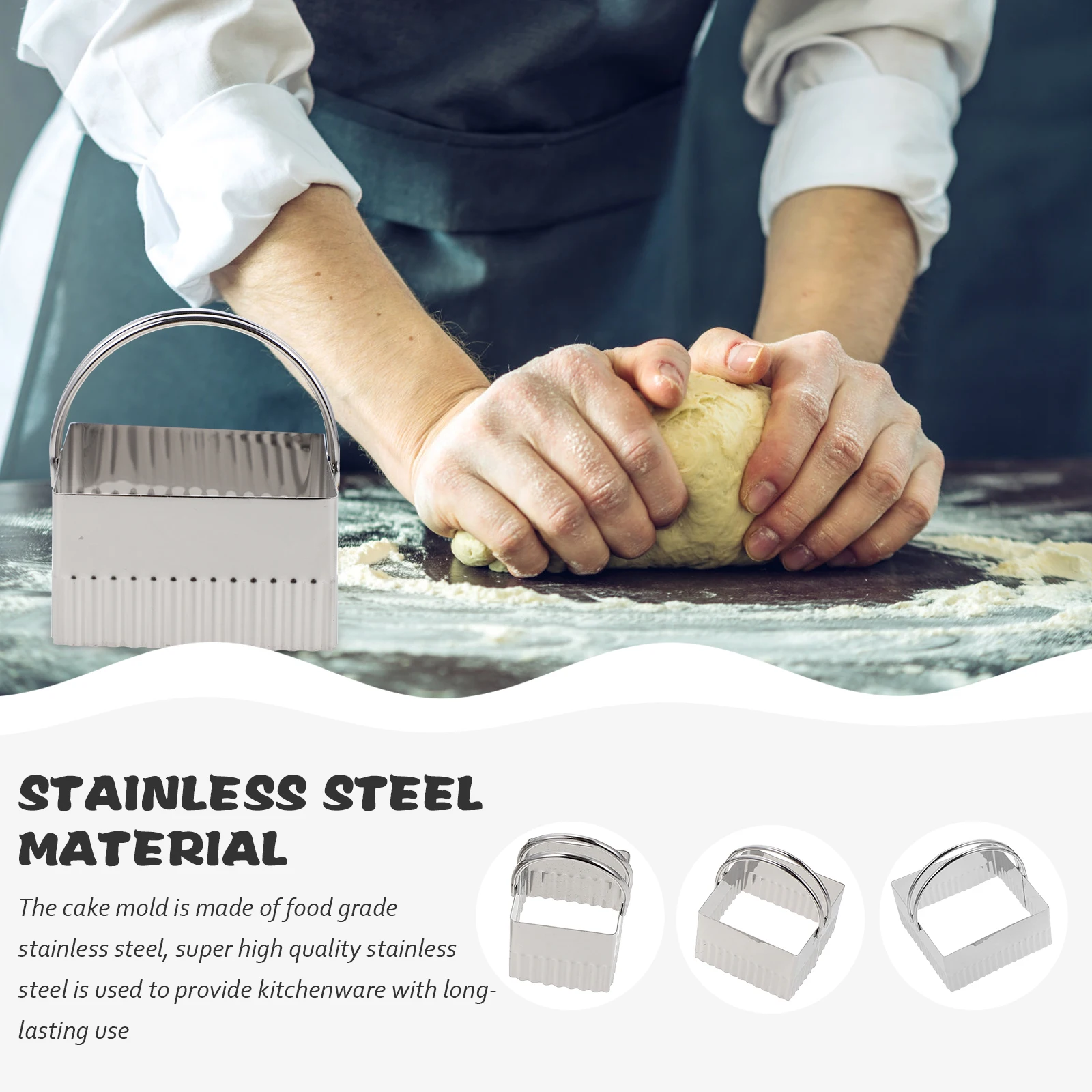 

5 Pcs Set Stainless Stainless Steel Cookie Steel Square Cookie Cutters Baking Mold Ring Clean Lightweight