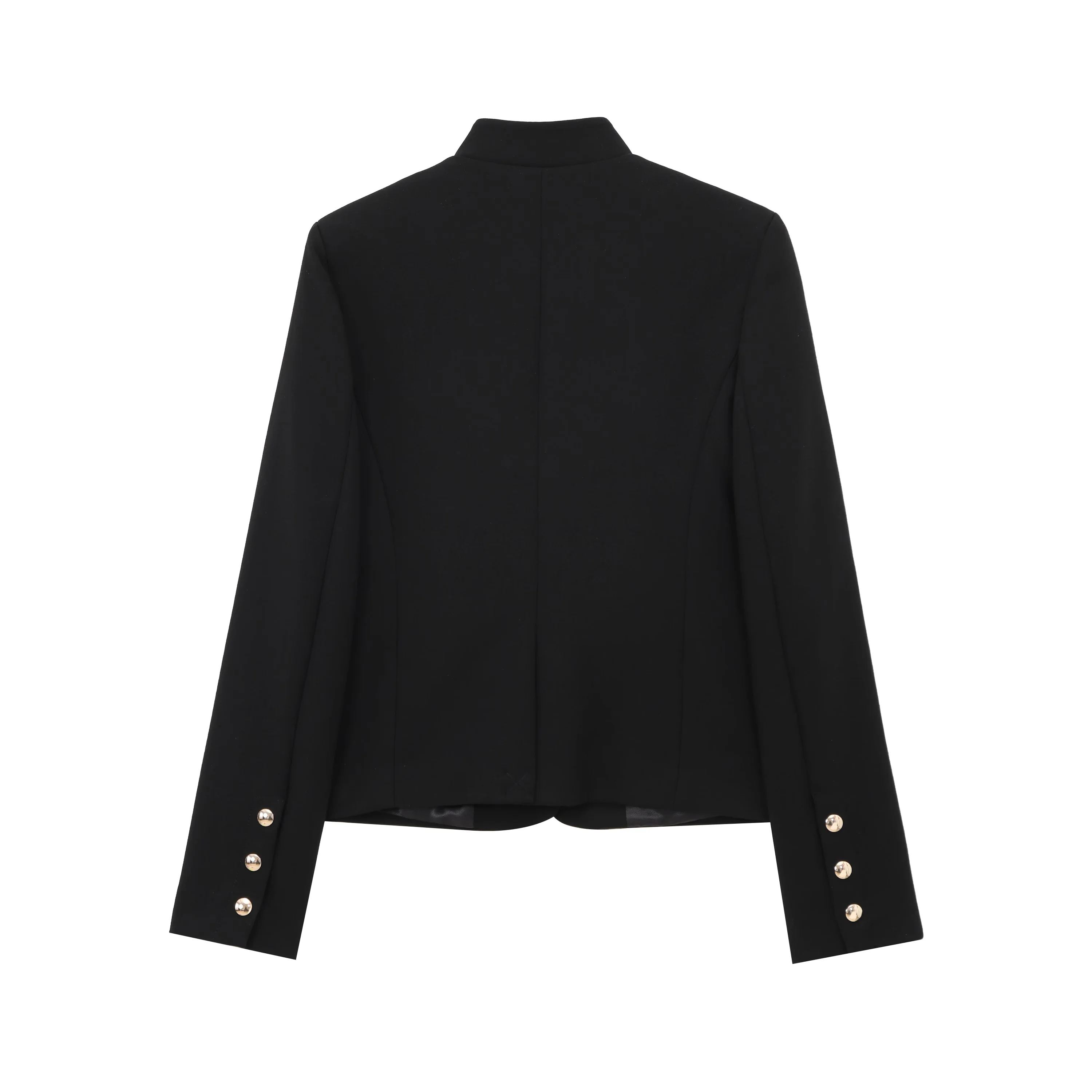 

ZAB Autumn New Women's Faion Metal Bule Jaet Suit Outerwear Polyester Fiber f High Collar Versatile Sle