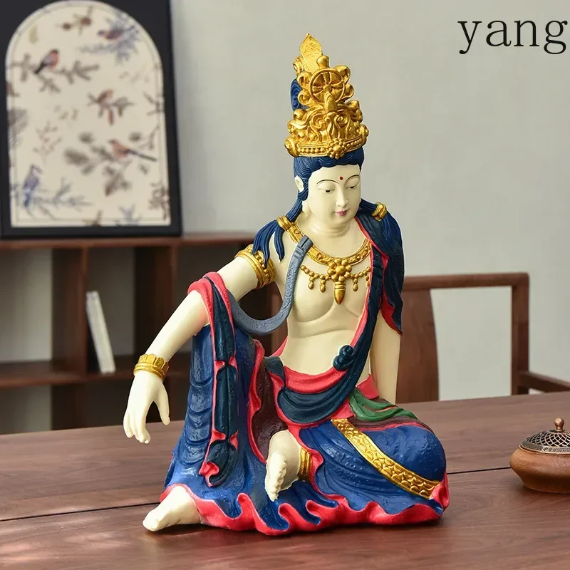 CX Chinese Water Moon Self-contained Goddess of Mercy Ornament Resin Buddha Statue Sculpture Zen Inspired Home Decor