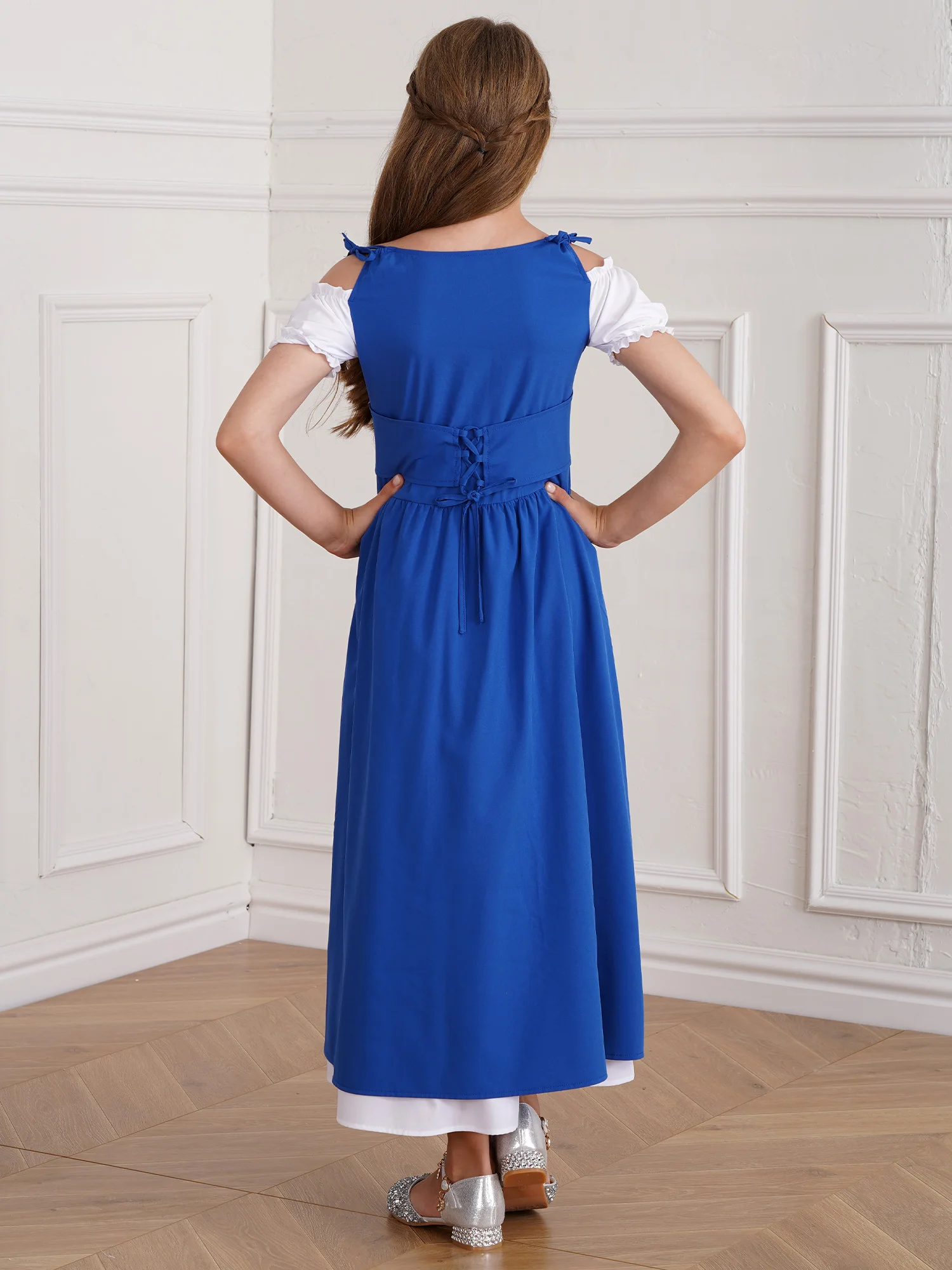 فستان الأميرة للفتيات من العصور الوسطى، زي عصر النهضة القوطي العتيق، فستان مخملي بأكمام طويلة مضيئة، فستان حفلات الهالوين #5