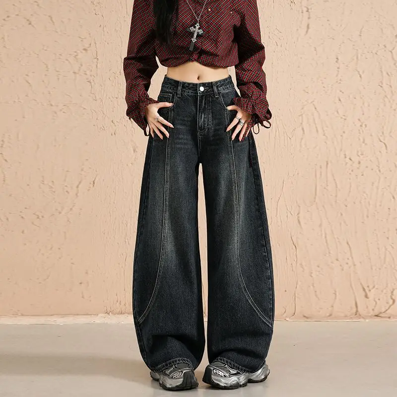 Celana Jeans Wanita Model Retro Y2K 2000-an, Celana Lurus High-waisted untuk Mengangkat Bokong