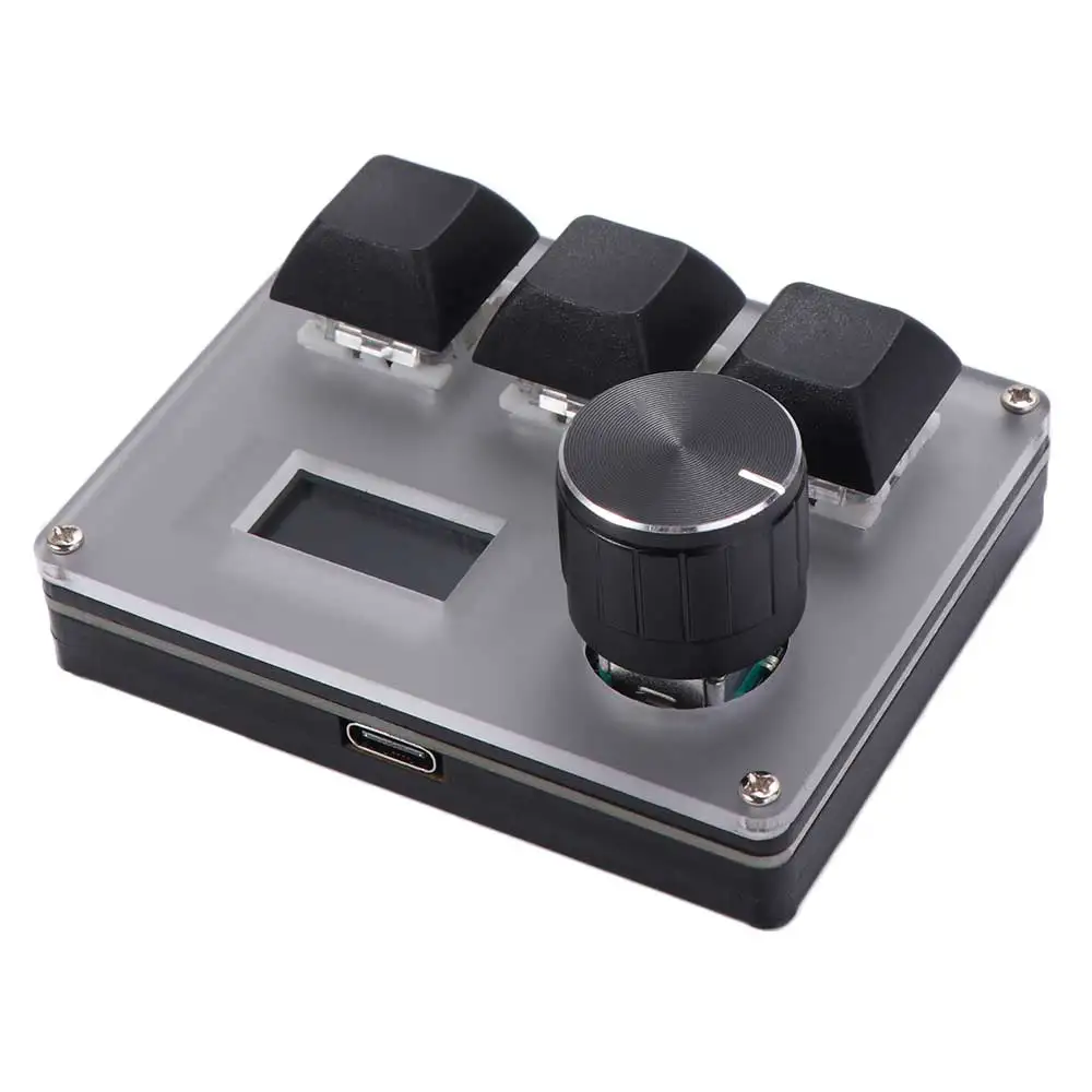 RGB Backlit Mini 3 Key Keypad One Handed Hot Key with Multifunction Knob Programmable Mechanical Keypad Color Screen