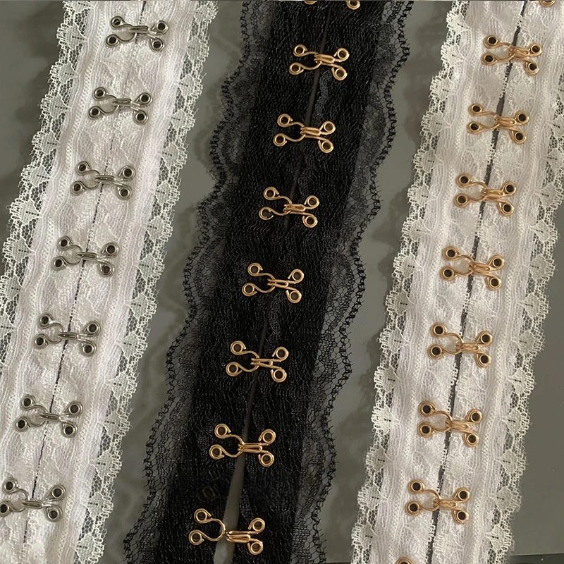 90cm White Lace Trim Ribbon with Metal Hook Eye Tape Sewing Fabric Edge for Corset Dress DIY Garment Decoration Craft