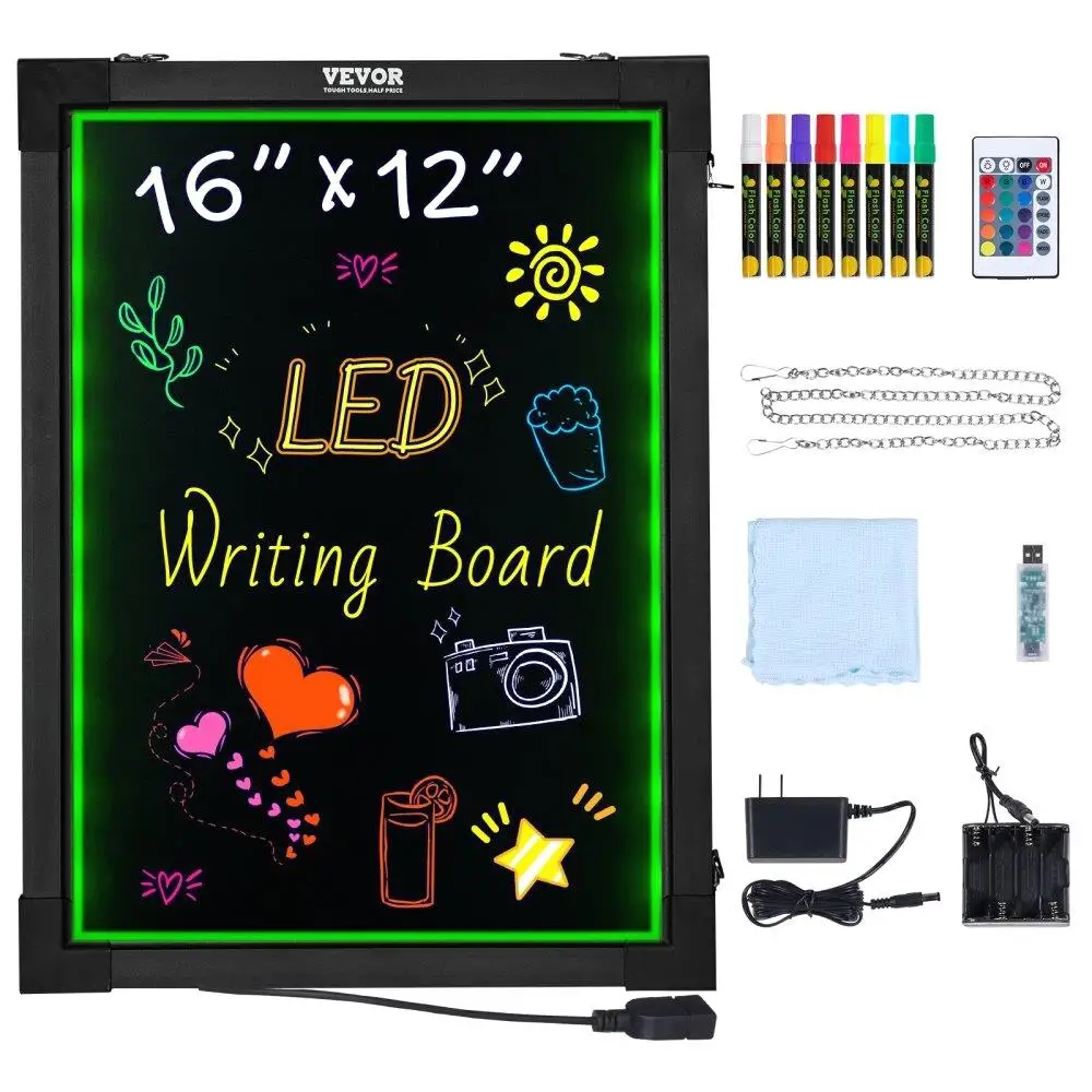 

LED Message Writing Board 16x12 Inch Illuminated Erasable Lighted Neon Chalk Board with 8 Fluorescent Markers Remote Control for