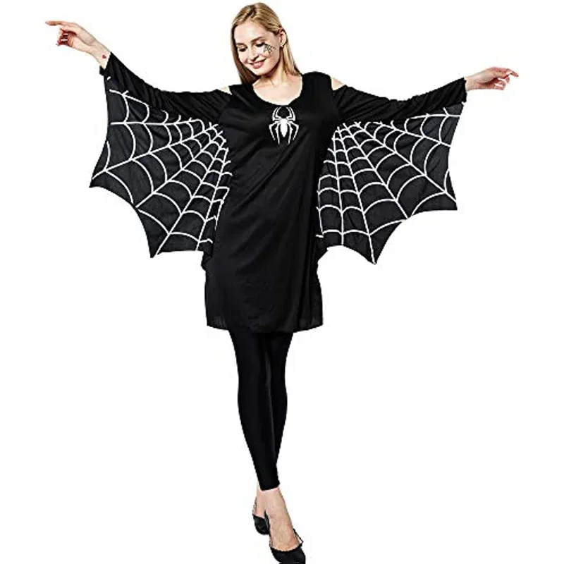 

Evil Bat Costume Women Halloween Spider Web Black Blue Wings Dress Tunic Party Dresses Carnival Easter Purim Fancy Dress
