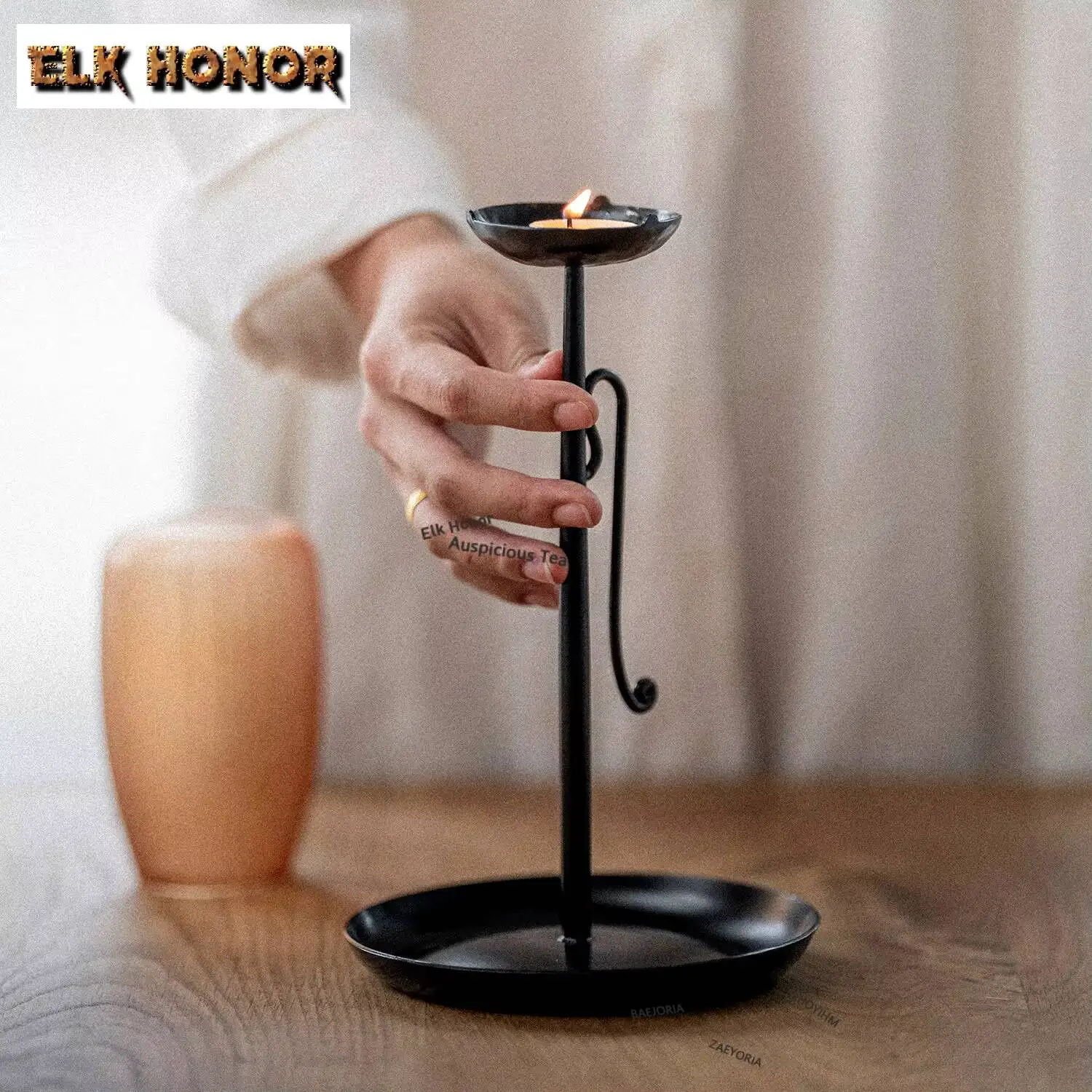 ZAEYORIA Hand-forged Lacquered Iron Candle Holder Retro Candle Lights Tea Ceremony Scented Aromatic Candles Tea Space Aesthetic