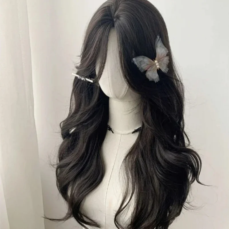 xiaoxiao Black Women Center Parting Eight Bangs Long Curly Natural Hair Cosplay Wig for Daily Use Lolita