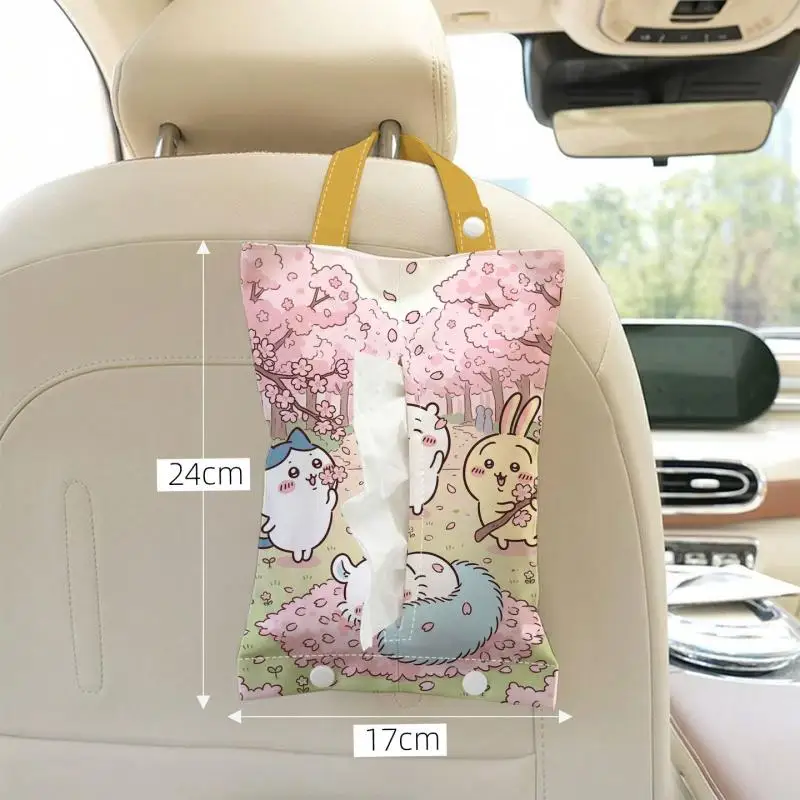 New Anime Chiikawa Wall-Mounted In-Vehicle Tissue Box Cute Cartoon Bags for Woman Storage Bag Kitchen Bathroom Tissue Box