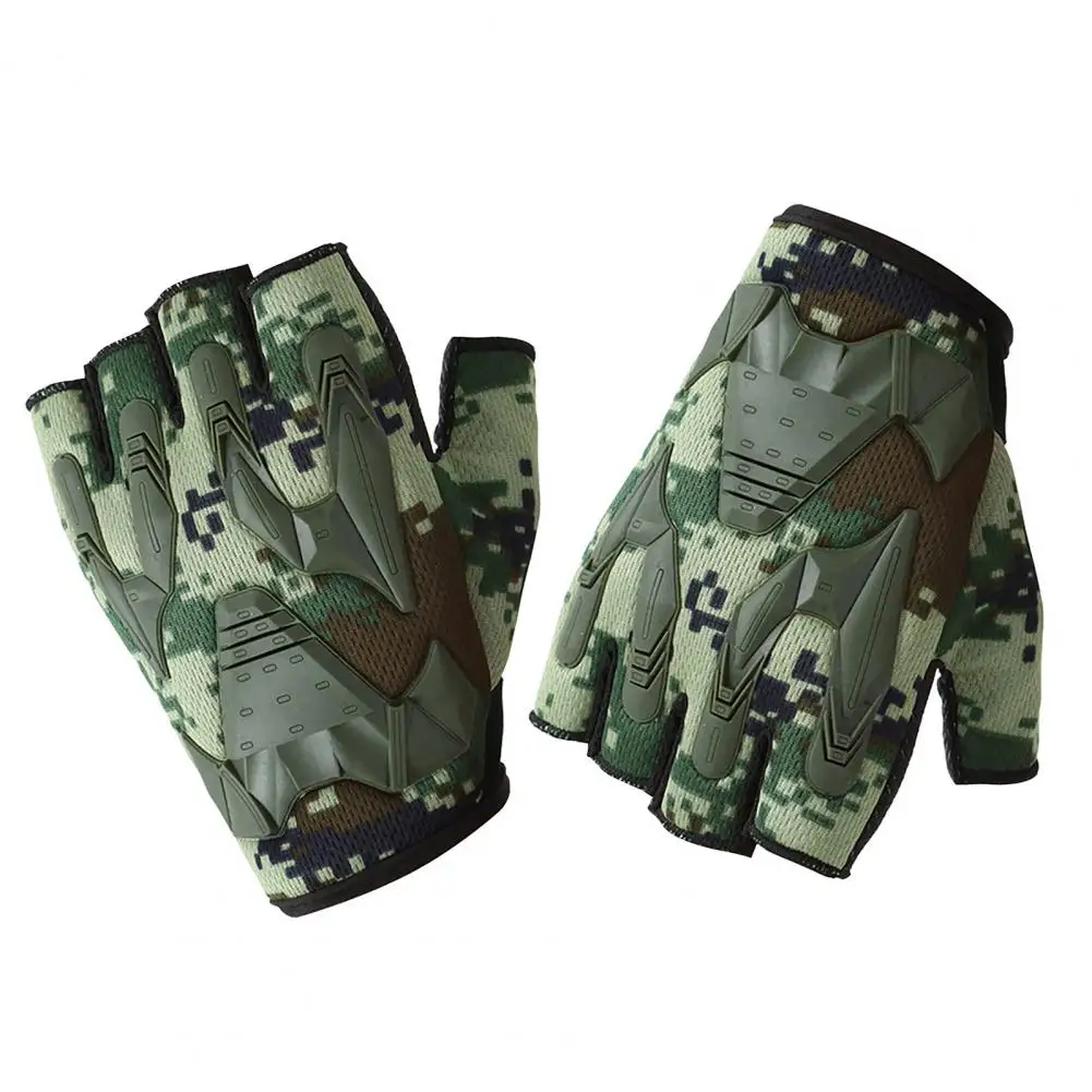 Military Gloves 1 Pair Excellent Wide Application Fastener Tape Design Sun-proof Fitness Fingerless Gloves for Climbing