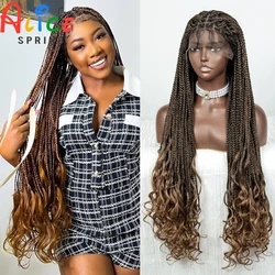 Ombre Full Lace Braided Wigs with Wavy End Synthetic Lace Front Braid Wig for Black Women Knotless Box Braids Wig with Baby Hair