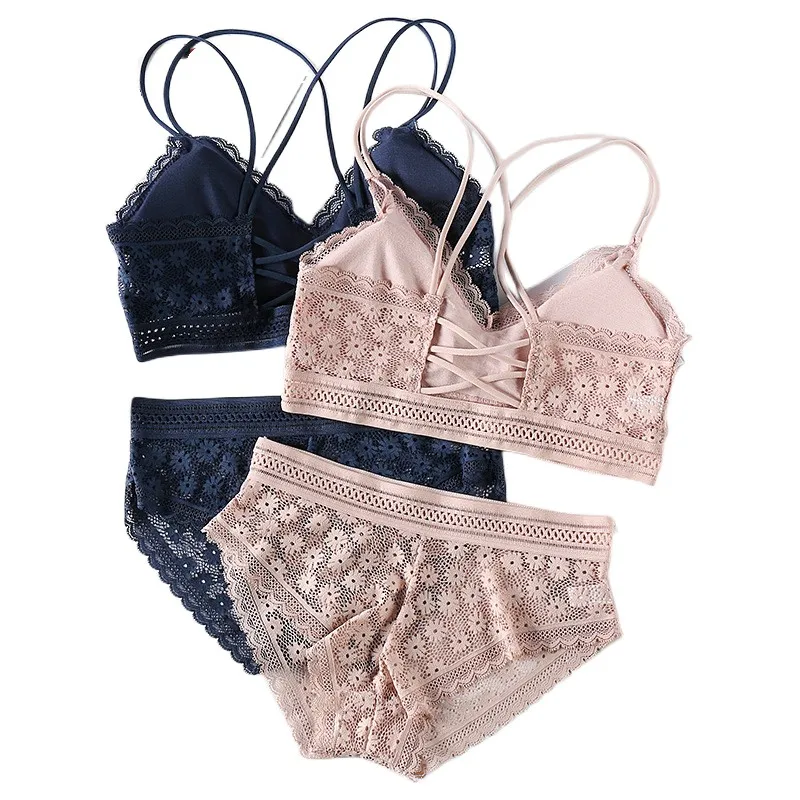 

Women Lace Bras Set Backless Bralette Seamless Underwear Sexy Lace Top Lingerie Bra And Brief Sets Ultrathin Female Intimates