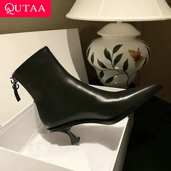QUTAA Fashion Winter Women Ankle Boots Sexy Autumn Pointed Toe High Heels Genuine Leather…
